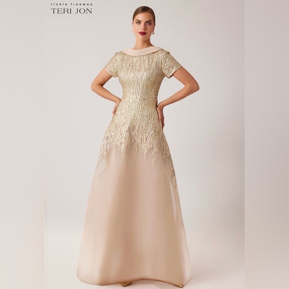 Teri Jon Women's Gold Maxi Dress